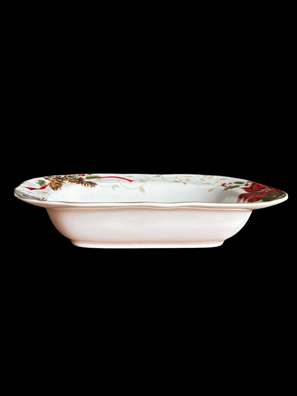 222 Fifth Porcelain Oval Serving Platter with Red Cardinal and Gold Accents